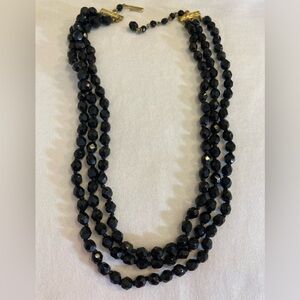 Multi Strands Jet Black Glass Beads Mourning Choker Necklace
